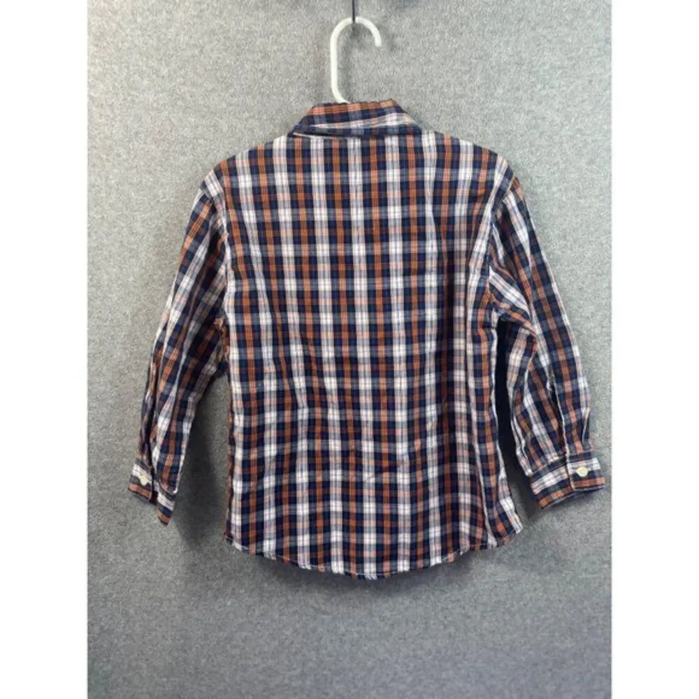 Izod Boys Plaid Button-Up Shirt 4T Long Sleeve Classic Checkered Cotton Blend Bl